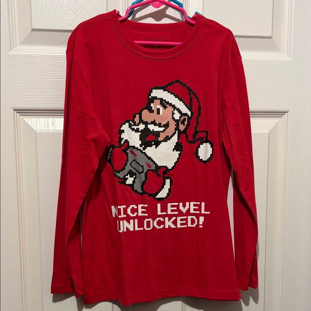 Place Red Kids Long Sleeve Shirt with Santa Graphic